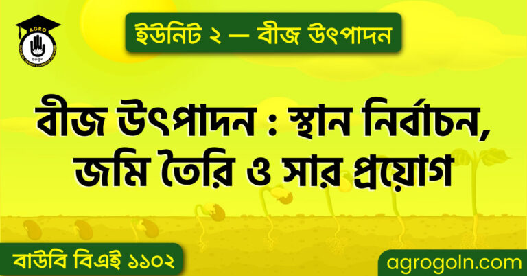 বীজ উৎপাদন : স্থান নির্বাচন, জমি তৈরি ও সার প্রয়োগ